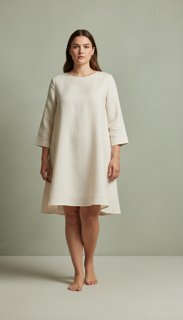 Cream Linen Mini Dress, Plus Size Fit